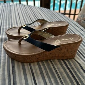 American Eagle Denim blue platform sandals size 8 open toe